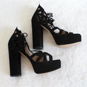 M. Gemi Black Platform Heel Ankle Tie Shoes